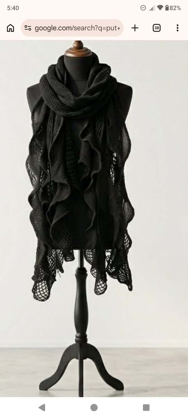 Whimsigoth Black Crochet Knit Ruffle Scarf Sheer Floral Lace Shawl Wrap VTG